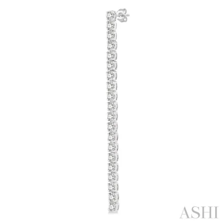 1 ctw Single Line Drop Round Cut Diamond Tennis Earring in 14K White Gold