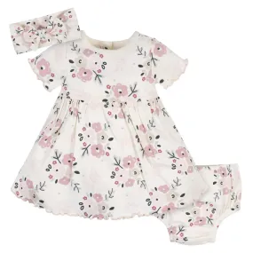 3-Piece Organic Baby Girls Wild Flower Dress, Headband, & Diaper Cover Set