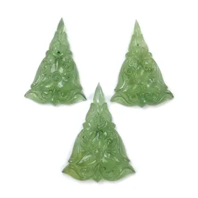 ANTIGORITE SERPENTINE Gemstone Carving: 52.50cts Natural Untreated Green Serpentine Hand Carved Triangle 36*25mm - 38*28mm 3pcs (With Video)