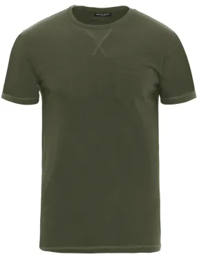 Arkhami Crew Neck T-Shirt with Chest Pocket in Khaki