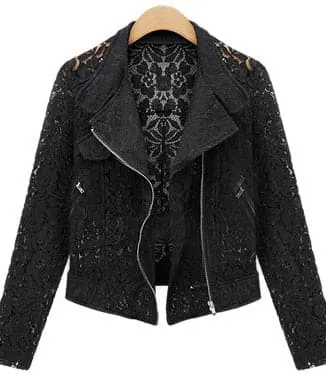 ASM Women's Elegant Fashion Premium Quality Black Lace Design Biker Jacket