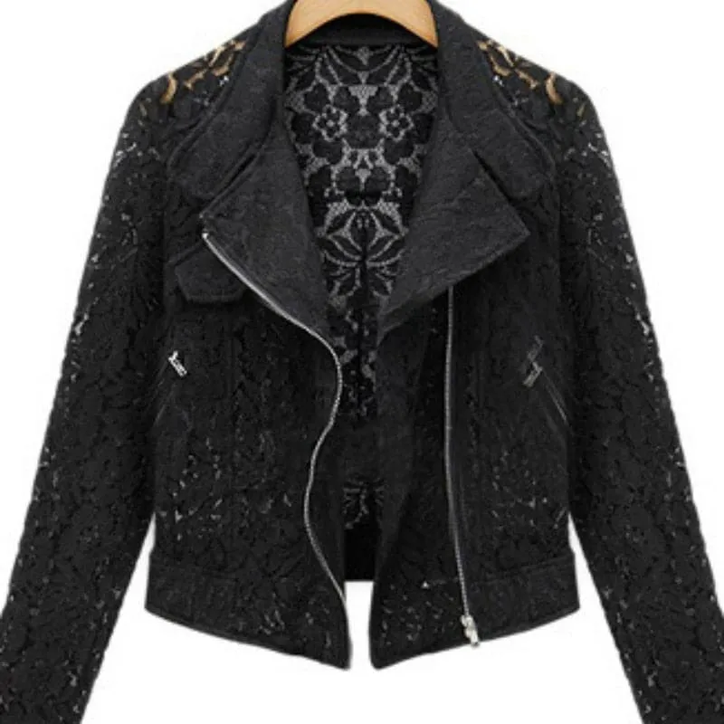 ASM Women's Elegant Fashion Premium Quality Black Lace Design Biker Jacket