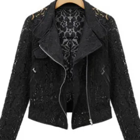 ASM Women's Elegant Fashion Premium Quality Black Lace Design Biker Jacket