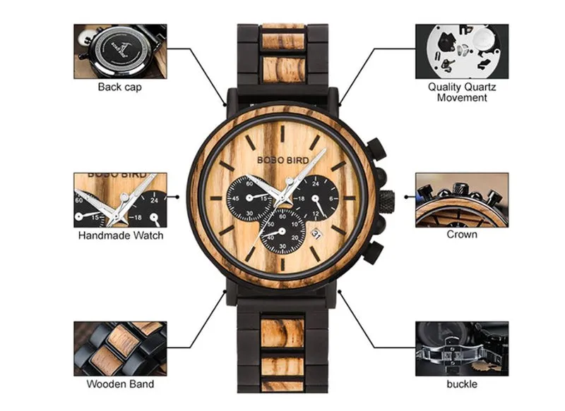 BBWood™ Men's Genuine Wooden Luxury Military Quartz Wrist Wood Watch