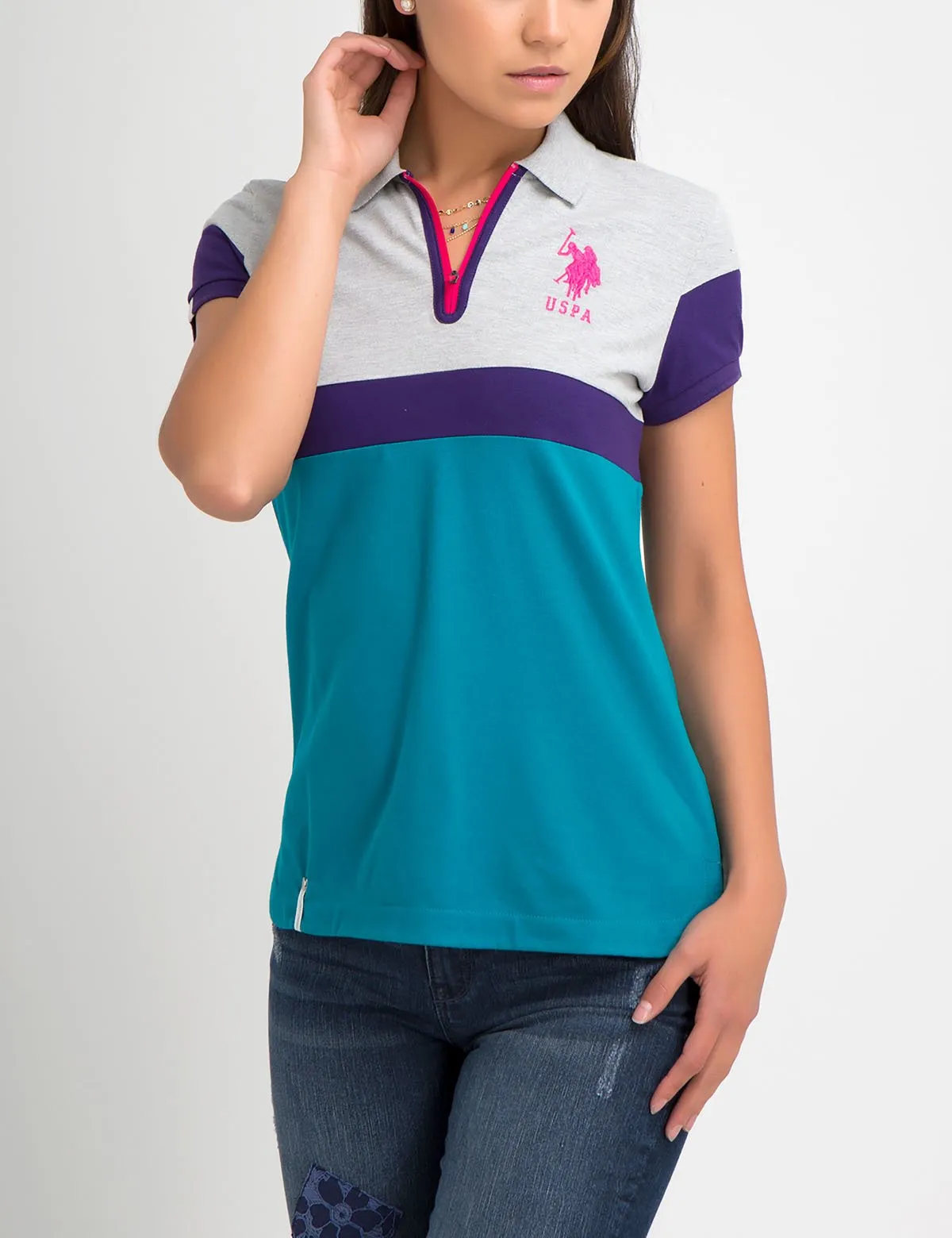 COLORBLOCK ZIP POLO SHIRT