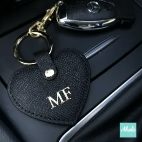 【Cuore】Embossed Saffiano Leather Heart Keyring 心形十字壓紋牛皮鑰匙圈