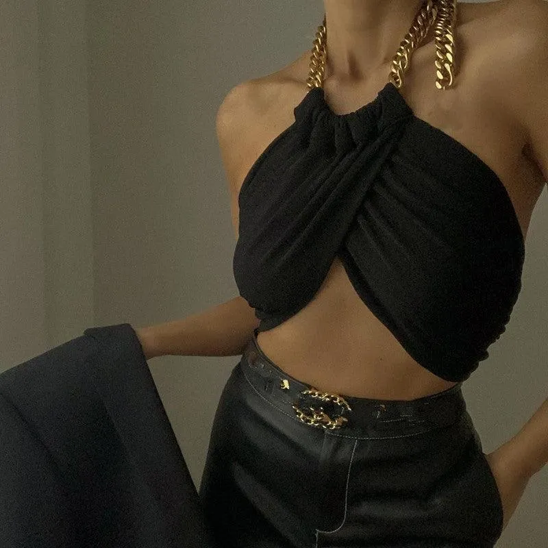 Metal Chain Straps Cropped Tank Top