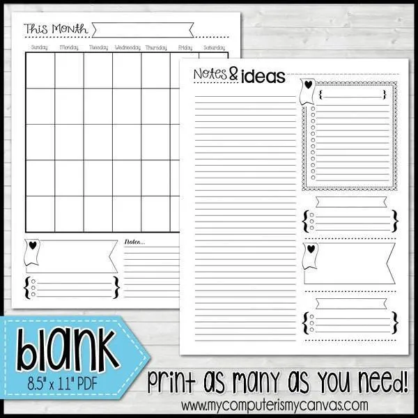 Planner Kit {Blank Inserts ONLY} PRINTABLE