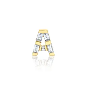 READY TO SHIP DIAMOND BAGUETTE SINGLE INITIAL "A" STUD