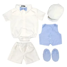 Six (6) Pieces Baptism Polo Onesie and Short (Blue)