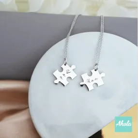 SP056 Platinum Plated Sterling Silver Puzzle Piece Necklace Set 純銀刻字砌圖頸鏈